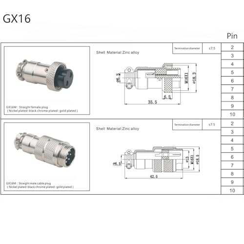 GX16 5 Pin Cable Double Female Head Aviation Cordset, GX16 5 Pin Panel Mount Circular Metal Aviation Connector Adapter Female to Female 20AWG(2Meter) - size: 6.56ft