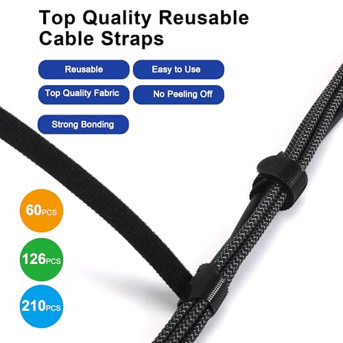 Nettbe Reusable Cable Ties, 126 PCS 6 Inches Adjustable Cord Straps Wire Organizer Cord Wrap and Hook Loop Cable Management - size: 6inches-126PCS