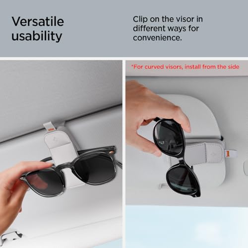 Spigen EZ Slide & Brush Screen Cleaner for Car (White) with 2 Pack Magnetic Vegan Leather Sunglass Holder for Car Sun Visor (Gray)