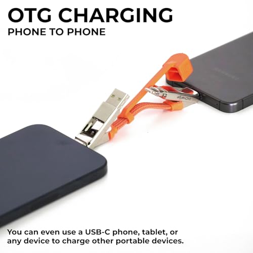 Rolling Square inCharge XS - 240W 4in1 Keyring Cable | Fast Charging & Data Transfer | Universal USB C/Lightning/USB Cable with Metal Housing | N52 Magnets | Eco-Friendly | Orange - style: Orange
