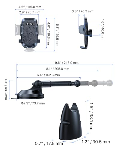 YRU True Upgrade for Safety Car Phone Holder Mount Patent & Military-Grade Dashboard Cell Phone Holder for Car Vent Windshield Phone Stand for iPhone 17 16 15 14 13 Pro Max Truck Samsung, Matte Black - color: Matte Black