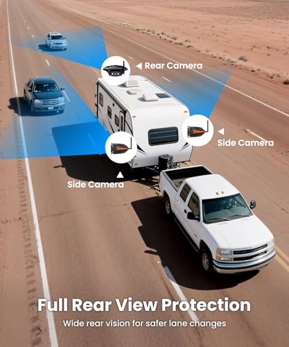 AUTO-VOX RV Backup Camera Wireless Bundle: Rear & Side Cameras with 7.2“HD Split-Screen Monitor and Suction Cup Bracket, Full Rear View Protection, for RV, Camper, Fifth Wheel, Travel Trailer