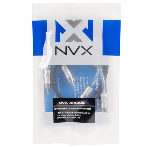 NVX® XIX205 1.64 ft (0.5 meter) Oxygen Free Copper 2-Channel Double Twisted Pair X-Series Car Audio RCA Audio Interconnect Cable with Shielded Noise Reduction and Split-tip Silver-Plated Machined ends - size: 2 Channel- 1.5 ft.