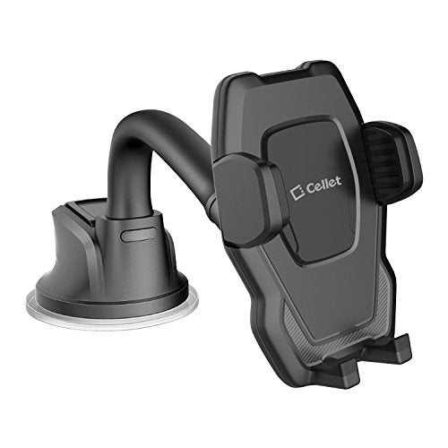 Cellet Windshield/Dashboard Phone Holder Mount – Flexible Gooseneck & Reusable Sticky Suction Pad – Universal Car Phone Holder for GPS Navigation & Hands-Free Use