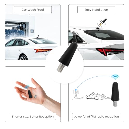 Antenna Delete Cap for Universal Replacement Short Car Roof Mount Radio Antenna, Mast with M4 M5 M6 Threaded Adapter, Black AM/FM Receiver, Black - style: For Sedan