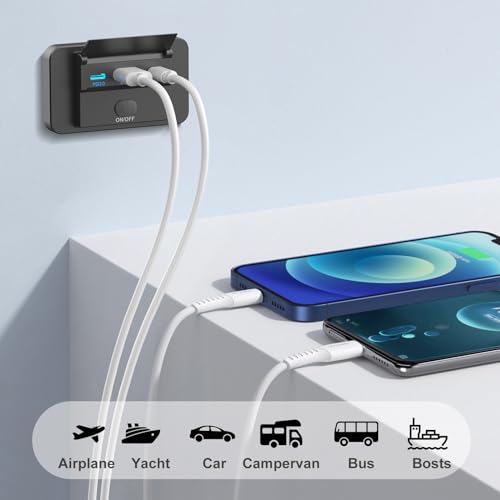 78W 12V USB Outlet Surface Mount Lightweight Dual USB C 30W and QC 3.0 18W Car USB Port, 12 Volt USB Cigarette Lighter Replacement Charger Socket Panel with Button Switch for RV Bus Marine Motorcycle - color: pack of one