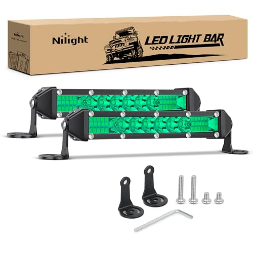 Nilight Slim LED Light Bar 2 PCS Green 7 Inch Single Row 16LEDs - color: Green 7Inch 16LED 2Pcs