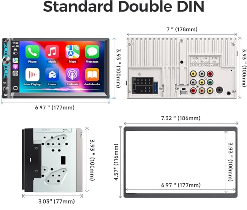 7" Double Din Car Stereo with Wireless Apple Carplay & Android Auto, Bluetooth, 240W, SWC, Subwoofer Out, Mirror Link, USB-C/AUX/TF, FM/AM Car Radio Receiver, Backup Camera - style: Volume knob + 4 physical buttons