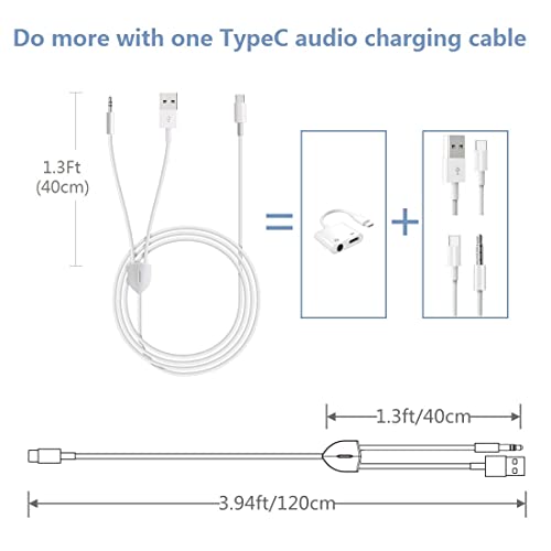 USB C to 3.5mm Audio Aux Jack Cable with Charging Cord