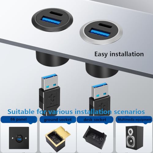 PENGLIN 2PCS Dual USB-C 3.1 & USB 3.0 Female to Female Bulkhead Socket - color: Silver&Black, size: 2PCS
