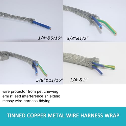 Tinned Copper Braided Cable Shielding Sleeve Metal Wire Loom Sheathing EMI RFI ESD Protector Grounding Mesh Flat Tubular Expandable 1/2" W(0.32" ID)-30FT - size: 1/2"W(0.32"ID)-30FT