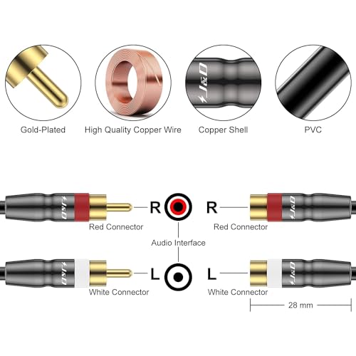 J&D 2 RCA M/F Stereo Audio Cable, 2-Pack Copper Shell Gold-Plated 2 RCA Extension Cable Male to Female Stereo Audio Extender Cord Adapter, 3 Feet - size: 3 Feet