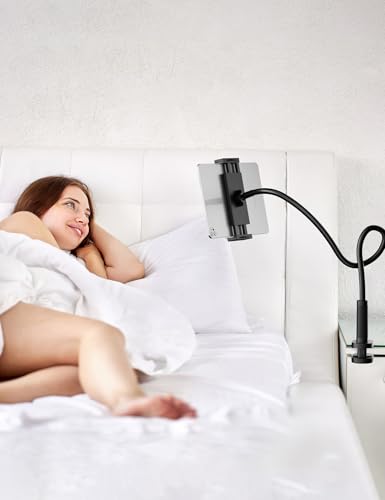 Flexible Gooseneck Tablet Holder, 360° Adjustable Phone Mount with Sturdy Clamp for Desk/Bed/Kitchen, Compatible with iPad Air Pro Mini iPhone/Samsung Galaxy Tabs/4.7~12.9"