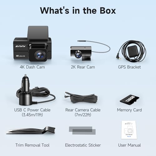 4K Dash Cam Front and Rear with Wi-Fi GPS Free 128GB Card, Dash Camera for Cars with HDR&WDR Night Vision, Car Camera with 3" Touch Screen, 170° Wide Angle, Loop Recording, 24H Parking Mode - style: dash cam with 128GB card