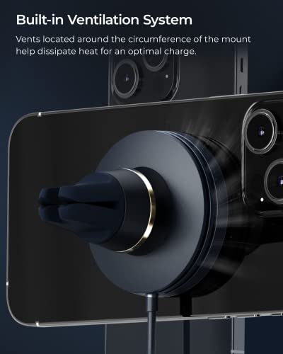 iOttie Velox Mini MagSafe Compatible Air Vent Car Mount in Midnight Blue with Wireless Charging. Compatible with MagSafe iPhones Including iPhone 12/13/14/15/16/17 Series (Car Charger Included) - color: Black