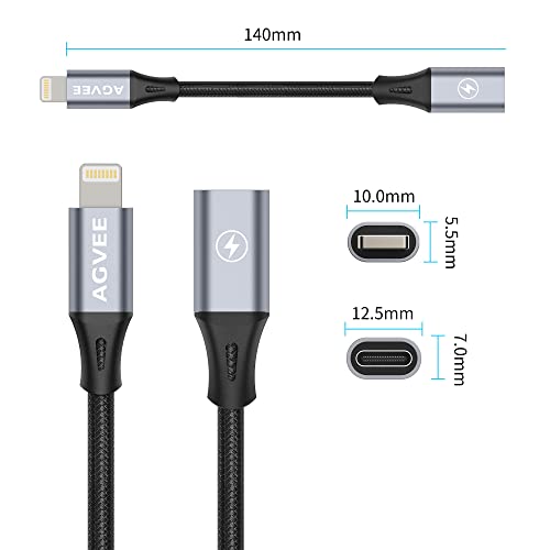 AGVEE 2 Pack 4 Inch USB-C Female to Lightning Male 30W Charging Adapter - color: Dark Gray, size: 4 Inch+4 Inch
