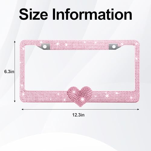 1 Pack Pink Bling License Plate Frame with Pink Rhinestone Heart - color: Pink Frame+Pink Heart