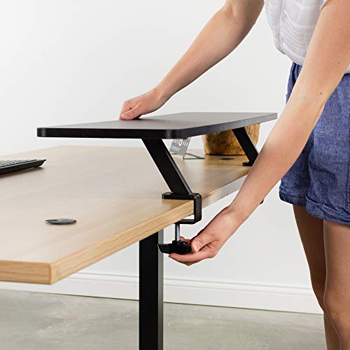 VIVO Black Clamp-on Large 40 inch Ergonomic Desk Shelf, Dual Computer Monitor and Laptop Riser Stand - Desk Organizer for 2 Screens STAND-SHELF40B - size: 40" shelf