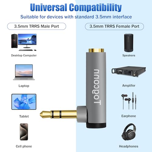 Right Angle 3.5mm 1/8" Audio Adapter 2-Pack, 90 Degree 3.5mm 1/8 Inch TRS Male to Female Stereo Jack Plug AUX Gold-Plated Connector Compatible with Headset, Tablets, MP3 Players, Speakers - color: 3.5mm TRS Male to Female, size: 2 Pack