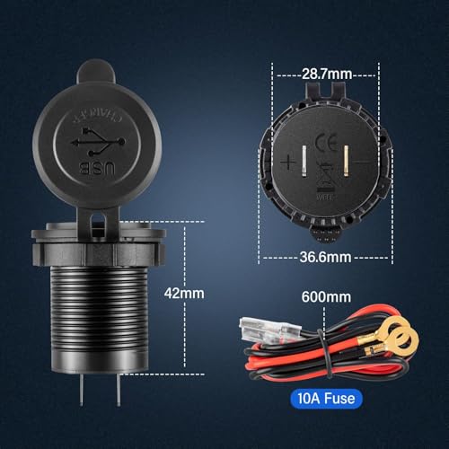 Anina 2pcs USB Charger Socket Dual QC 3.0 Quick Charge 3.0, Outlet Waterproof Charger and Power Switch Fast Charge for 12V/24V Car RV Boat Marine Truck Golf Motorcycle