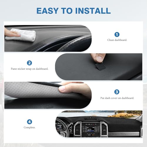 FIILINES Dash Cover for 2015-2020 Ford F-150 F150 Accessories, Dashboard Cover Sunshade Non-Slip Polyester Protector No Glare (Without HUD)(Not fits for 2018 F150 Dashboard without Center Bin Speaker) - size: For F150 2015-2020