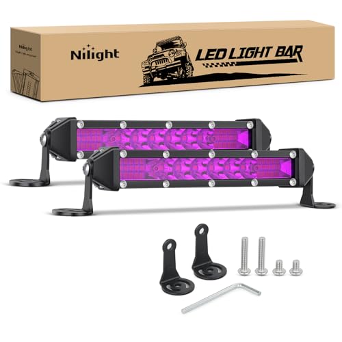 Nilight Slim LED Light Bar 2 PCS Purple 7 Inch Single Row 16LEDs - color: Purple 7Inch 16LED 2Pcs