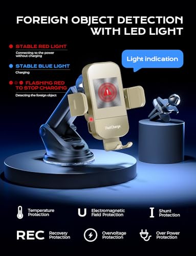 Wireless Car Charger, 15W Fast Charging Auto Clamping Car Charger Phone Mount Phone Holder fit for iPhone 15 14 13 12 11 Pro Max Xs, Samsung Galaxy S24 Ultra S23 S22 S21, S20, S10+, Khaki - color: Khaki