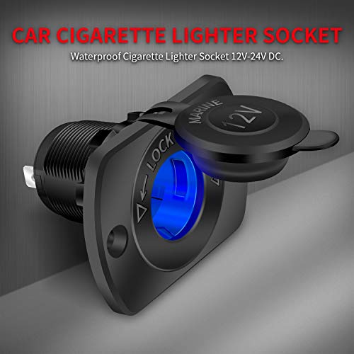 DaierTek 12V Car Cigarette Lighter Socket Female 12 Volt Power Outlet Replacement with Blue LED Waterproof for Boat Marine Scooter RV ATV UTV - 3pcs - color: Blue LED