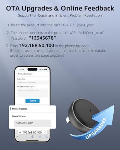 2-in-1 Wireless CarPlay & Android Auto Adapter, 50% Smaller, Converts Wired to Wireless, Zero Latency, Auto-Connection, Plug & Play Adapter for Apple iPhone iOS 10+ & Android 11+