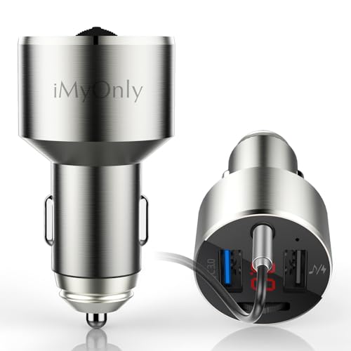 Adapter FM Transmitter Bluetooth 5.3,iMyOnly QC3.0 All-Metal Bluetooth AUX Adapter for Car Music Player, Wireless FM Radio Car Kit with Hands-Free Calling,Supporting USB Disk