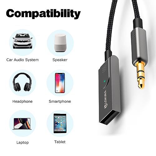 Bluetooth 6.0 Aux Adapter for Car Speaker, 3.5mm Bluetooth Receiver - color: Brown