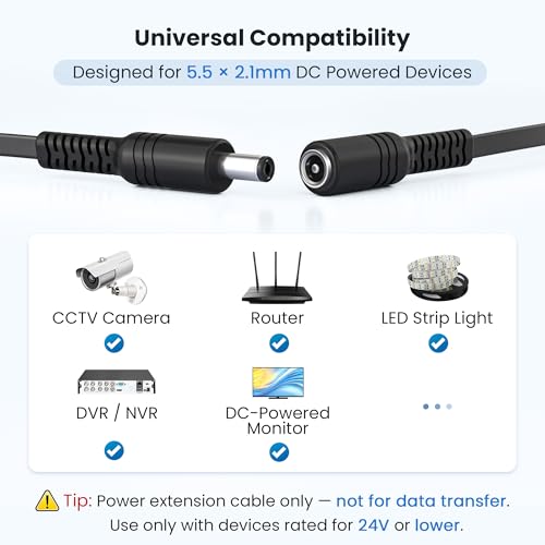 Itramax 12V DC5521 Flat Extension Cable 10FT/2Pack Female to Male Extender - color: Black, size: 10FT/3M