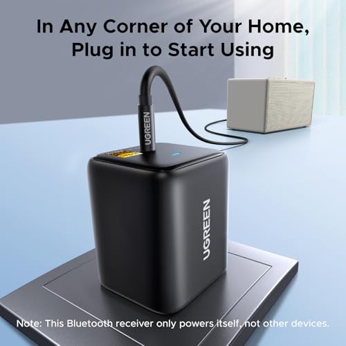 UGREEN Bluetooth 6.0 LDAC Audio Adapter for TV Home Speakers, High-Resolution Wireless Audio Bluetooth Receiver, Add Bluetooth Wireless to AUX/RCA Stereo Systems, Plug & Play and Dual Device Pairing