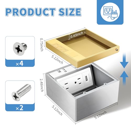 Recessed Flat Hidden Socket Kit,Recessed Floor Outlet with - color: Gold, size: TR+USB