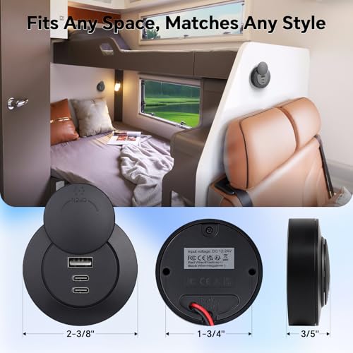 acegoo 72W 3-Port RV USB Outlet, Surface Mount 12V USB Fast Charger Socket - color: 1 Pcs