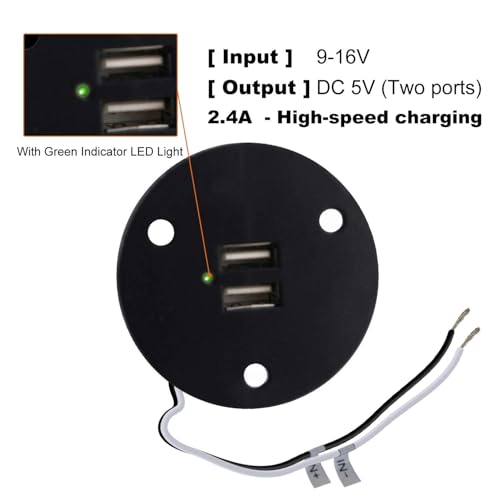 Facon 12V RV USB Charger Socket, 5V/2.4A Dual RV USB Outlet, Wall Mount RV USB Charging Port, for RV Trailer Camper Boat Marine Motorhome (Black) - color: Black Dual USB - 5V / 2.4A