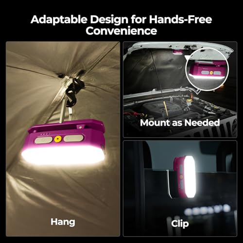 BougeRV Camping Light AL01, Movable Area Rechargeable Lantern Tent, Magenta - color: Magenta