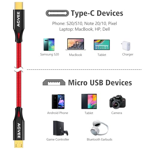 AGVEE 2 Pack 1ft USB-C to Micro USB Cable - color: Red, size: 1ft+1ft