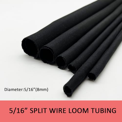 Braided Split Wire Loom Black Wire Cover Protective Harness Tubing Cable Management Self Wrap Cord Sleeve Mesh Woven 5/16"-60ft - size: 5/16"-60ft
