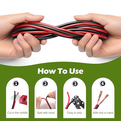 TYUMEN 18 Gauge Wire 100FT, 18/2 AWG Red Black Hookup Electrical Wire LED Strips Extension Cord 12V/24V DC Cable, 18AWG 2 Conductors Flexible Wire for LED Ribbon Lamp Tape Lighting - size: 100 Feet