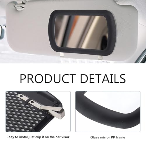 Car Sun Visor Mirror, Clip-on HD Automotive Makeup Mirror, Sun Visor Cosmetic Vanity Glass, Universal for Most Vehicles (Black)
