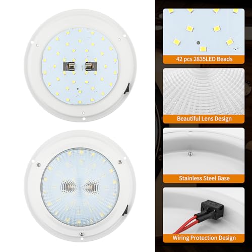 RVZONE 12V Marine Dome Light, 5.5" Stainless Steel LED Boat Cabin Light - size: 5.5 Inch White base/White Light