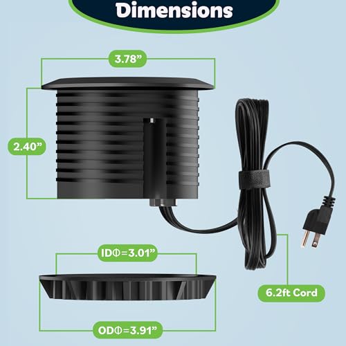 TOPGREENER Desktop Power Grommet with GaN 60W PD, Black - color: Black
