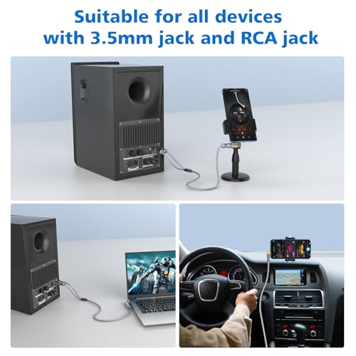 RCA to 90 Degree 3.5mm Cable Right Angle AUX to RCA Stereo Y Splitter for Smartphones, MP3, Tablets, Speakers -Grey(6ft/2M) - size: 6ft/2M