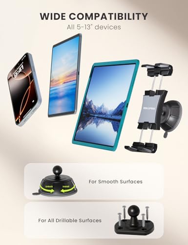 OHLPRO Tablet Wall Mount Holder,360° Rotating iPad Wall Mount Holder with Suction Cup & Screw Holes Base, Compatible with 5"-13" Devices Including iPad Pro, Mini, Air, Samsung, Kindle, Galaxy Tab - size: for 5-13" Device