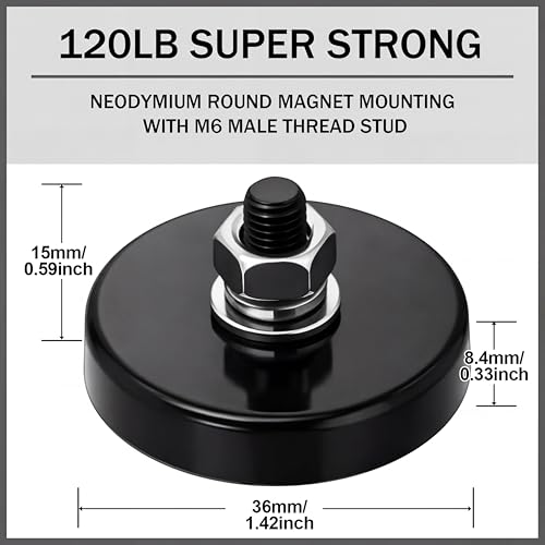 Flutesan 4pc Strong Round Mounting Magnet with Bolt, 1.42"-110lb-M6 Black - color: Black, size: 1.42in-90lb-M6