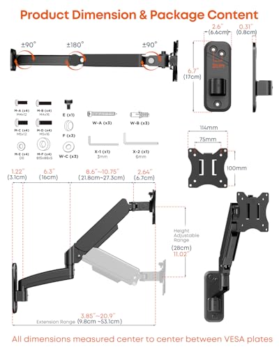 Single Monitor Wall Mount fits 17-32 inch Flat/Curved Screen - size: 17 - 32 Inch, style: Single Arm