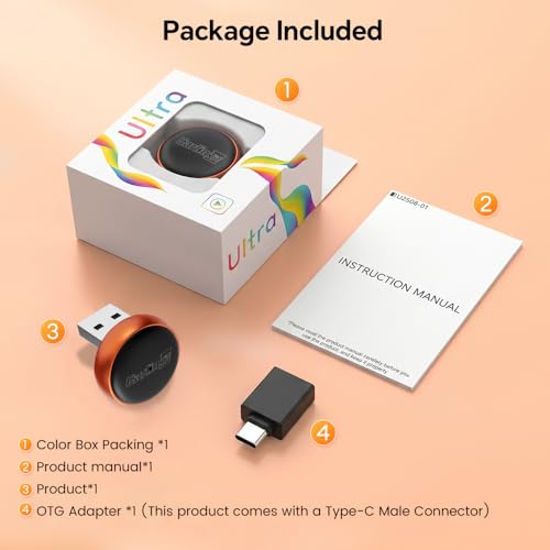 Carlinkit Mini Ultra 3 Wireless CarPlay & Android Auto Compact Adapter - color: Orange