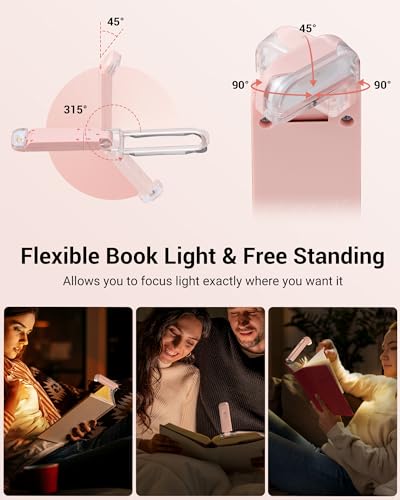 DEWENWILS USB Rechargeable LED Book Light for Reading in Bed (Light Pink) - color: Light Pink