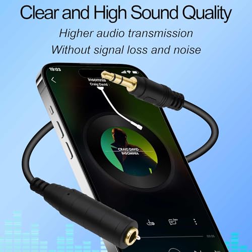 6.35mm 1/4 to 3.5mm TRS Headphone Extension Cable Audio Adapter 30cm